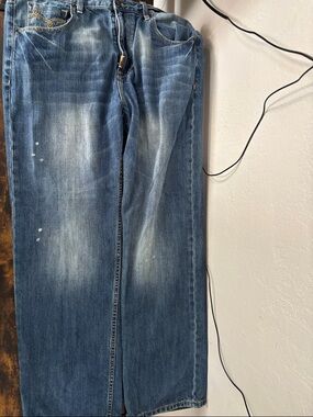 LRG Men's Blue Washed Straight Jeans